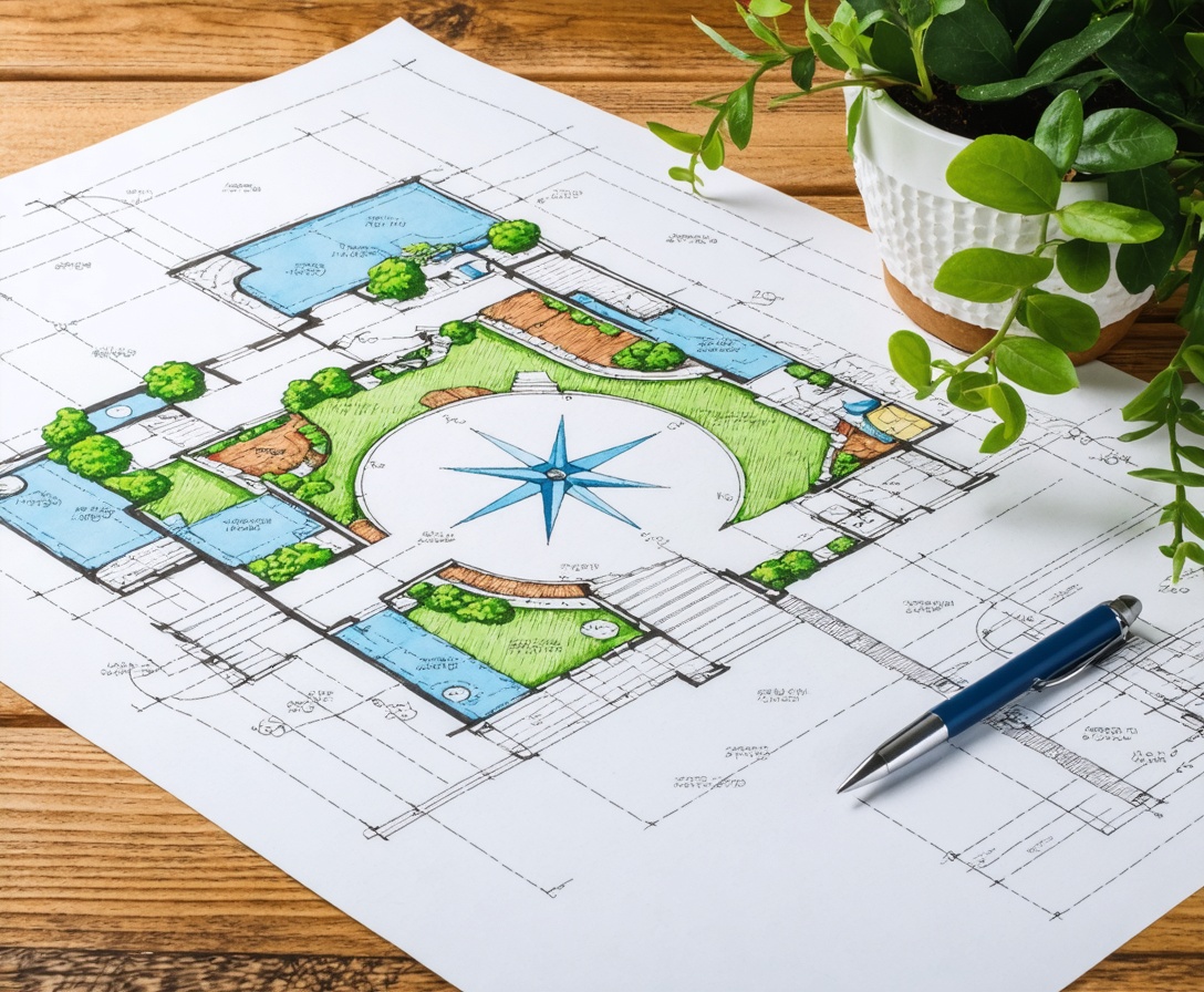 Чертеж ландшафтного проекта с инструментами